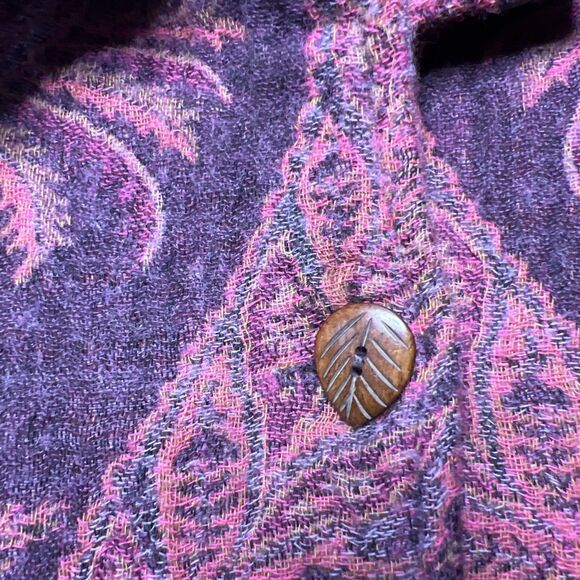 Coldwater Creek Wool Beaded Jacket Womens Large Purple Floral India Wood Buttons - Picture 6 of 9